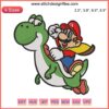 Mario riding Yoshi embroidery design, digital stitching, Super Mario character, DIY sewing pattern, gaming embroidery
