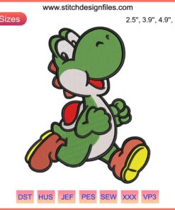 Yoshi Running Embroidery Design | Cute Yoshi Super Mario Digital Stitching | Fun Embroidery Pattern for Craft Projects