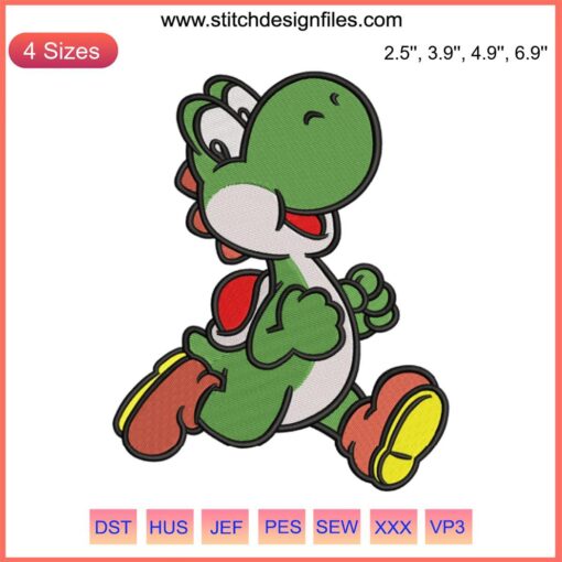 Yoshi Running Embroidery Design | Cute Yoshi Super Mario Digital Stitching | Fun Embroidery Pattern for Craft Projects