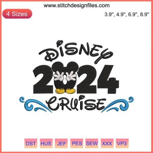 "2024 Disney Cruise Mickey Embroidery Design: Vibrant digital stitching featuring Mickey Mouse welcoming 2024."