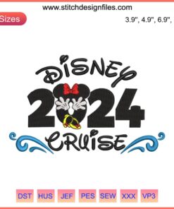 2024 Disney Cruise Minnie Embroidery Design featuring Minnie Mouse in nautical theme for Disney Hello 2024 Digital Stitching.