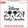 Mickey Disney Family Vacation 2024 Embroidery Design featuring classic Mickey Mouse in digital stitching for personalized creations.