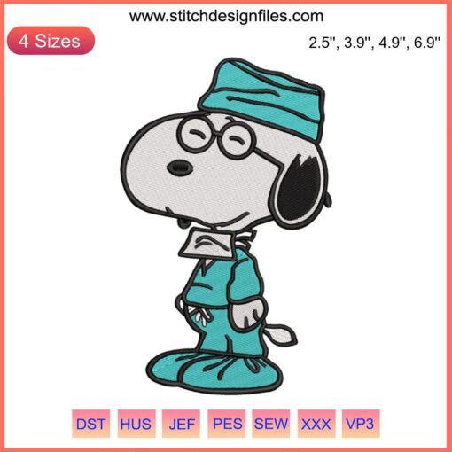 Peanuts Snoopy Nurse Embroidery Design - Happy Nurses Day Digital Stitching, featuring Snoopy in nurse attire, perfect for embroidery.