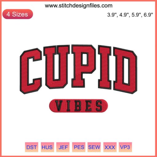 Cupid Vibes Embroidery Design: Digital Valentine's Day Stitching with Heart and Cupid Arrow Motif, Perfect for DIY Crafts & Gifts.
