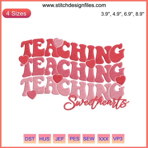 Teaching Sweethearts Embroidery Design - Valentine's Day Digital Stitching, cute heart motifs, romantic decor, DIY craft project.