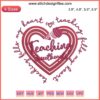 Teaching Sweethearts Teacher Embroidery Design featuring playful heart motifs, perfect for Valentine's Day stitching projects.