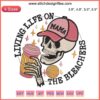 Basketball Mama Embroidery Design: "Living Life on the Bleachers" with basketball icon, perfect for sports-loving moms.