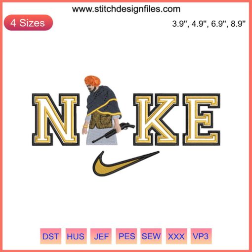 Sidhu Moosewala x Nike embroidery design featuring iconic logo with intricate digital stitching for fan apparel.