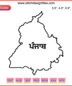 “Colorful Punjab Map Embroidery Design, Digitally Embroidered Outline & Landmarks, Map Embroidery Digitizing Art”