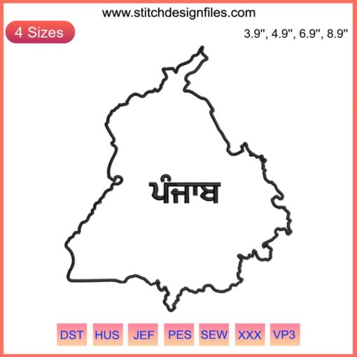 “Colorful Punjab Map Embroidery Design, Digitally Embroidered Outline & Landmarks, Map Embroidery Digitizing Art”