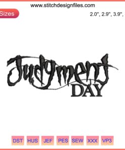 WWE Judgment Day Logo Embroidery Design featuring bold text with intricate stitching details, perfect for digital crafting projects.