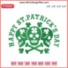 Irish Skull Happy St. Patrick's Day Embroidery Design featuring a green skull with Celtic motifs and shamrocks. Ideal for festive stitching.