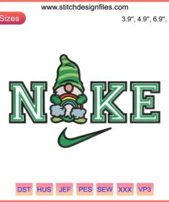 Nike Gnome Holding Rainbow Embroidery | St. Patrick's Day Digital Design | Fun Stitching Decor | Festival Craft Pattern
