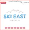 "Ski East Tame the Ice embroidery design: Skiing-themed digital stitching featuring skis and snowflakes, ideal for winter sports apparel."
