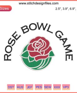 Rose Bowl Embroidery Design: Digital Football Logo Stitching with Floral Elements, Perfect for Sports Apparel Customization.