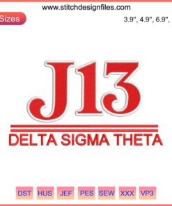 J13 Theta Founders Day Embroidery Design, Delta Sigma Layered Digital Stitching, Greek Letters, Sorority Emblem, 2023 Edition.