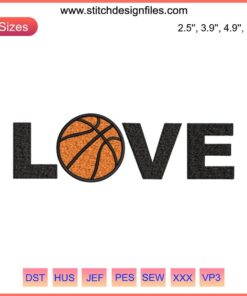 Colorful Love Basketball Embroidery Design featuring basketball motif, perfect for basketball lover gifts, digital stitching decor.