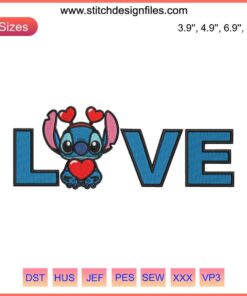 Stitch Love Disney Valentine Embroidery Design: Adorable Stitch holding heart, perfect for Valentine's digital stitching enthusiasts.