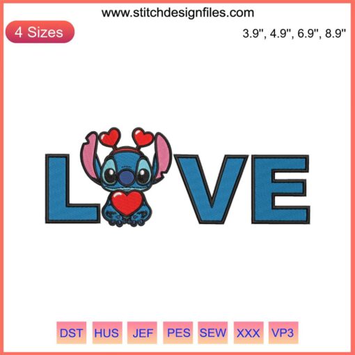 Stitch Love Disney Valentine Embroidery Design: Adorable Stitch holding heart, perfect for Valentine's digital stitching enthusiasts.