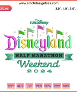 Disneyland Half Marathon 2024 Embroidery Design: runDisney logo, castle silhouette, vibrant stitching - Digital Sewing Pattern