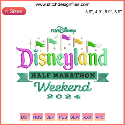 Disneyland Half Marathon 2024 Embroidery Design: runDisney logo, castle silhouette, vibrant stitching - Digital Sewing Pattern