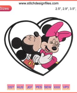 Mickey Kiss Minnie in Heart Embroidery Design | Disney Valentine's Digital Stitching | Romantic Cartoon Couple Embroidery