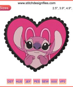 Disney Angel Heart Embroidery Design: Adorable Valentine's Day Stitch, Cute Angel in Heart, Perfect for Disney Lovers, Digital Download.