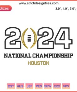"2024 National Championship Houston Embroidery Design | College Football Playoff Digital Stitching Logo Design"