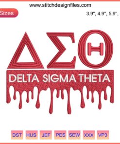 Delta Sigma Theta Drips Embroidery Design featuring "1913" & "AEO" in vibrant red stitching, perfect for digital embroidery projects.