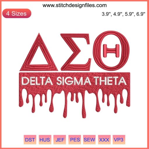 Delta Sigma Theta Drips Embroidery Design featuring "1913" & "AEO" in vibrant red stitching, perfect for digital embroidery projects.