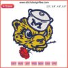 Michigan Wolverines logo with rose embroidery design, perfect for digital stitching, showcasing Big Ten football pride.