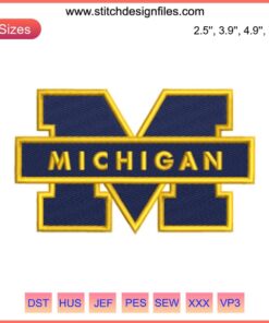 Michigan Wolverines logo embroidery design, featuring NCAA football digital stitching, ideal for machine embroidery projects.