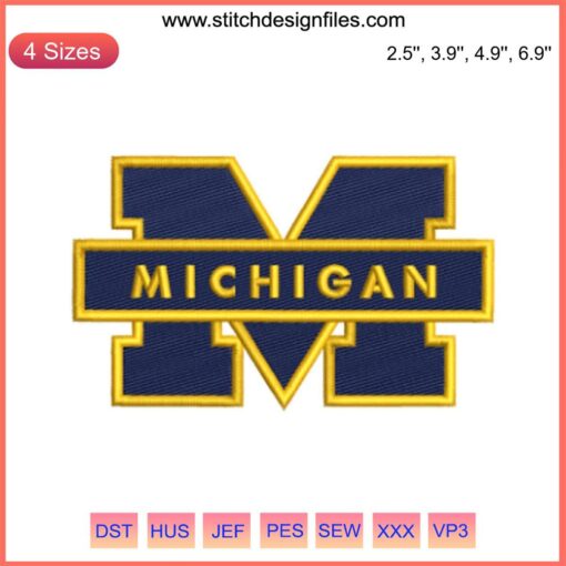 Michigan Wolverines logo embroidery design, featuring NCAA football digital stitching, ideal for machine embroidery projects.