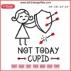 Embroidery design with phrase "Girl Not Today Cupid" featuring a playful Cupid motif, perfect for anti-Valentine's humor stitching.