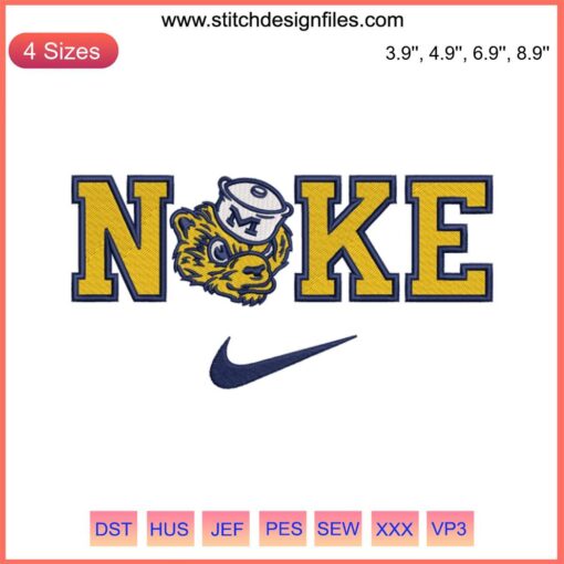 "Michigan Wolverines Mascot Embroidery Design | Nike Stitching | Digital Wolverine Embroidery for Apparel Customization"