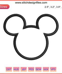 "Mickey Head Outline Embroidery Design: Disney Mickey Mouse Digital Stitching, Perfect for DIY Crafts & Fashion Projects"