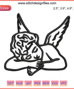 Cute Cupid Sleeping Angel Embroidery Design, Digital Stitching, Cherubic Art, Adorable Heavenly Pattern, Sew, Craftwork, DIY