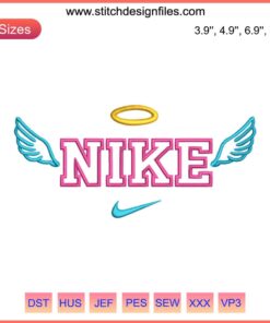 Nike Cupid Wings Embroidery Design | Nike-Inspired Logo with Angel Wings Digital Stitching | Couture Sportswear Embroidery