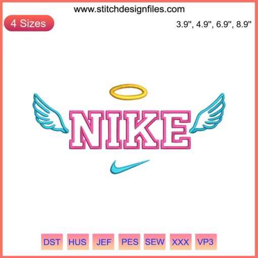 Nike Cupid Wings Embroidery Design | Nike-Inspired Logo with Angel Wings Digital Stitching | Couture Sportswear Embroidery