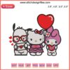 Valentine Hello Kitty & Friends Embroidery Design: Cute Sanrio characters with hearts, perfect for Valentine's Day stitching projects.