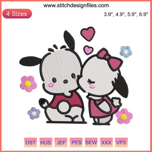Pochacco and Pochamii Kiss Embroidery Design, Sanrio Valentine Digital Stitching, Cute Kissing Dog Pattern, Instant Download