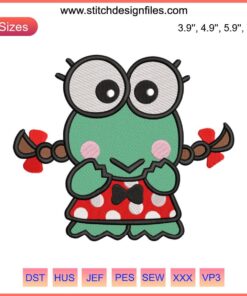 Keroleen and Keroppi Sanrio Embroidery Design, Cute Digitized File, Adorable Embroidery Pattern, Cartoon Character Stitch Design