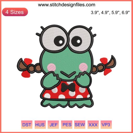 Keroleen and Keroppi Sanrio Embroidery Design, Cute Digitized File, Adorable Embroidery Pattern, Cartoon Character Stitch Design