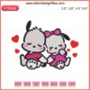 Pochacco and Pochamii Valentine Embroidery Design, cute Valentine's gift digitizing file, perfect for kids' Valentine crafts.