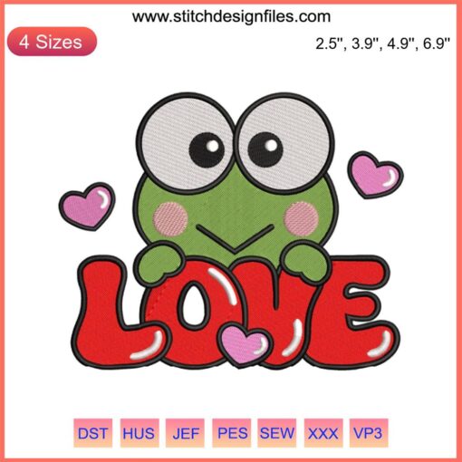 Cute Keroppi Valentine Embroidery Design | Sanrio Frog Stitch | Ideal for Valentine's Crafts | Digital Download | Cartoon Love Theme