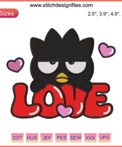Badtz Maru Valentine Embroidery Design, Sanrio Digital Stitching, Cute Penguin Love Theme for Valentine's Day Crafting