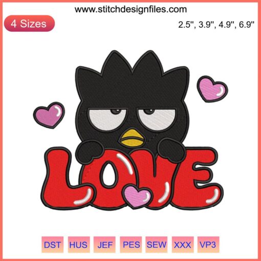 Badtz Maru Valentine Embroidery Design, Sanrio Digital Stitching, Cute Penguin Love Theme for Valentine's Day Crafting