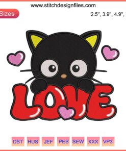 Sanrio Valentine's Day Love Chococat Embroidery Design featuring heart motifs, perfect for digital stitching projects.