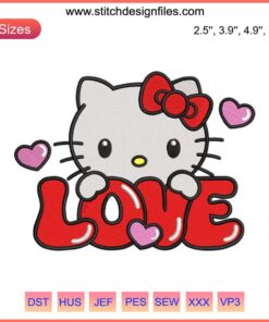 Hello Kitty Valentine Embroidery Design with Hearts | Sanrio Valentine's Day Digital Stitching | Cute Love Pattern