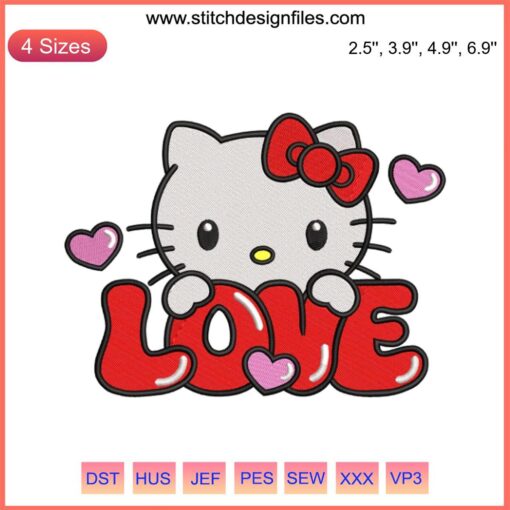 Hello Kitty Valentine Embroidery Design with Hearts | Sanrio Valentine's Day Digital Stitching | Cute Love Pattern